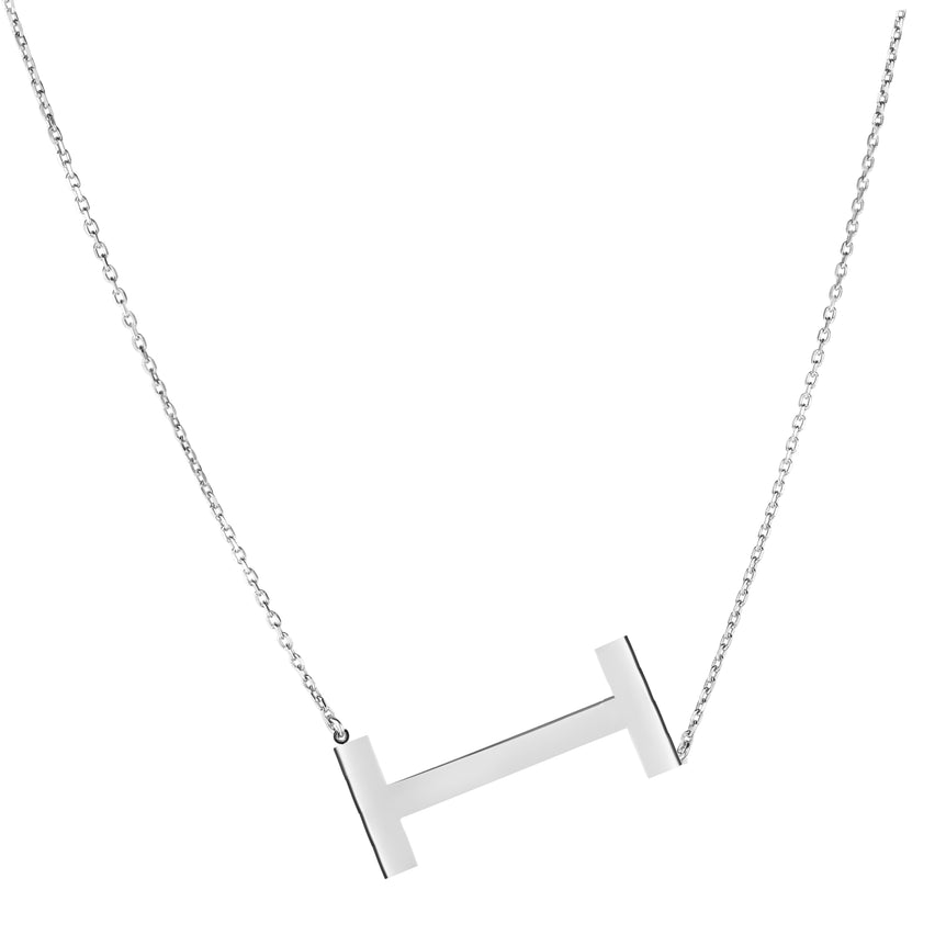 Silver I Letter Necklace-White | Lobster
