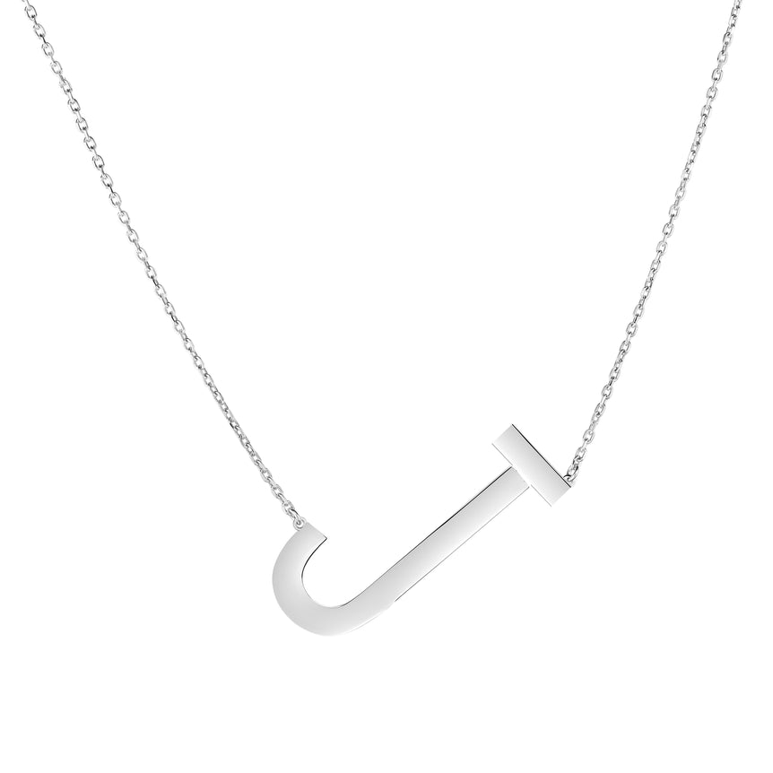Silver J Letter Necklace-White | Lobster