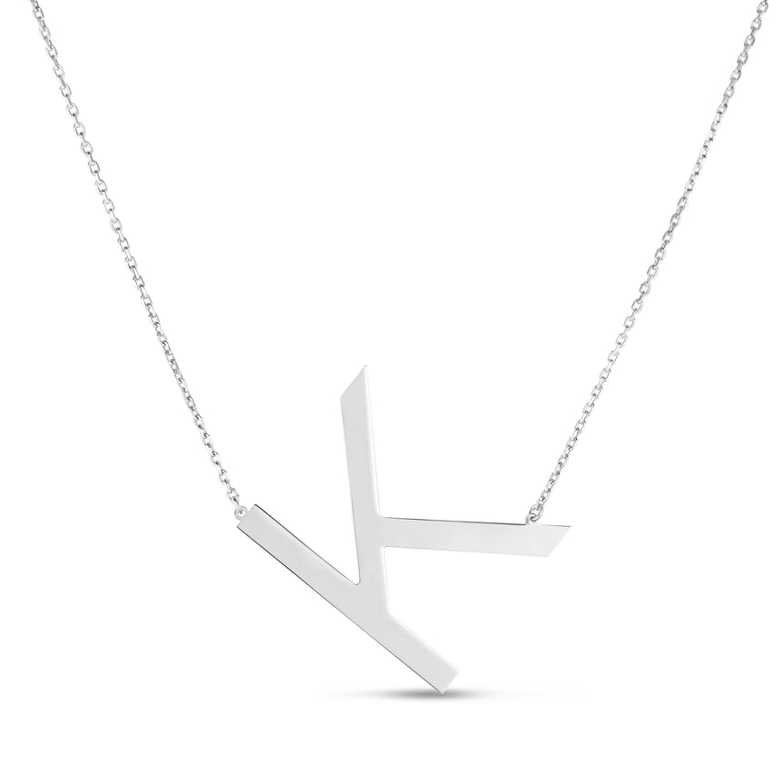 Silver K Letter Necklace-White | Lobster