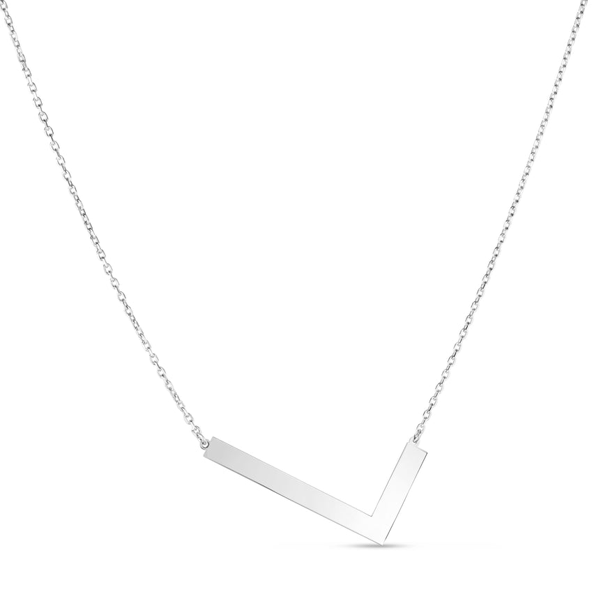 Silver L Letter Necklace-White | Lobster