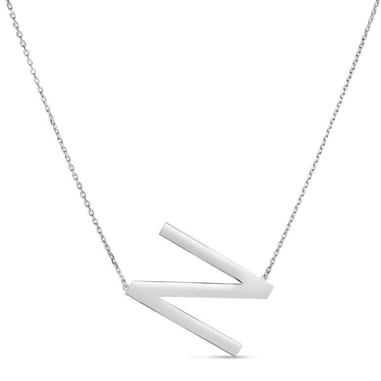Silver N Letter Necklace-White | Lobster
