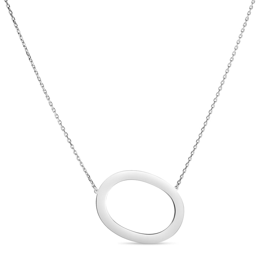 Silver O Letter Necklace-White | Lobster