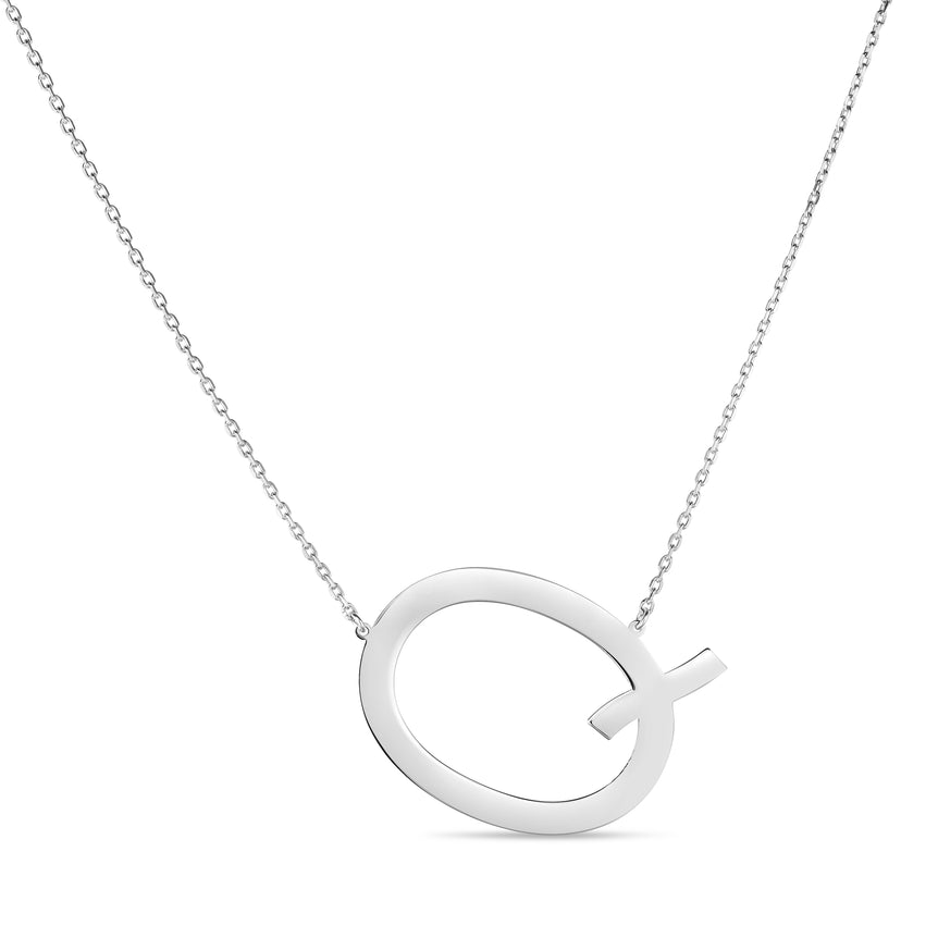 Silver Q Letter Necklace-White | Lobster