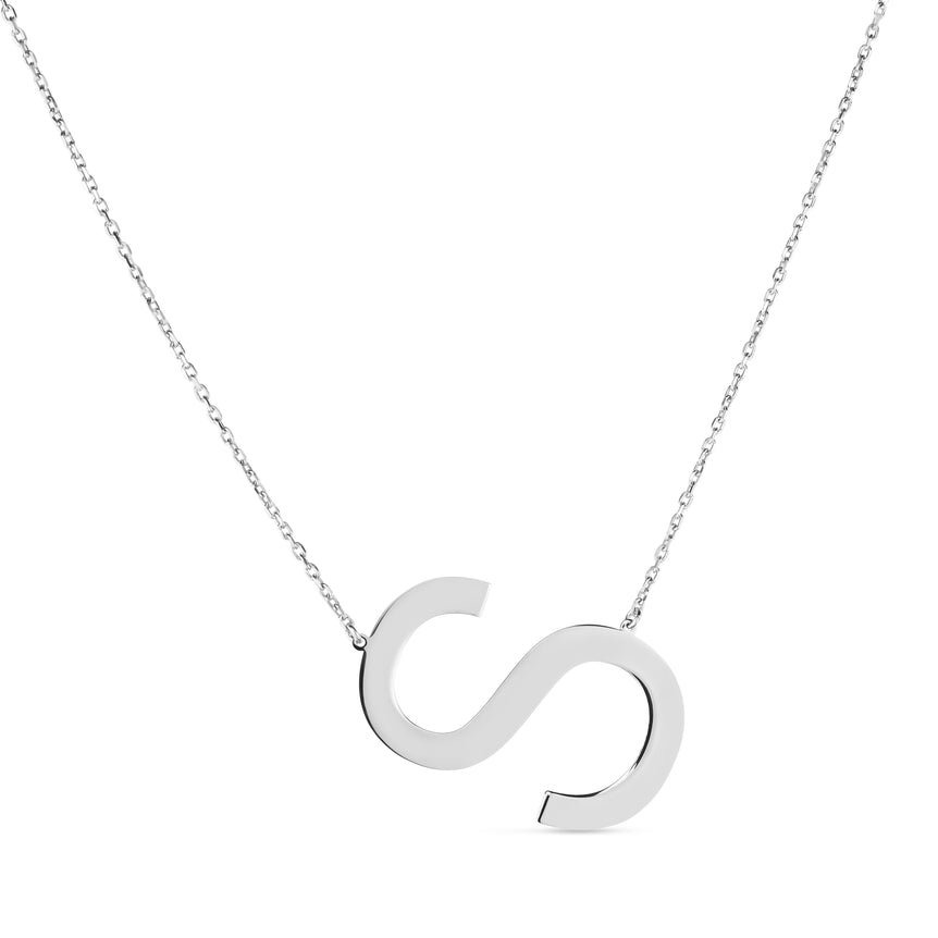 Silver S Letter Necklace-White | Lobster