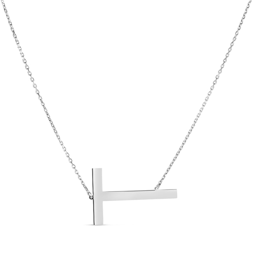 Silver T Letter Necklace-White | Lobster