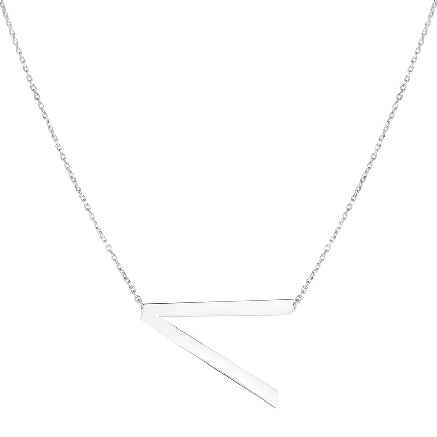Silver V Letter Necklace-White | Lobster