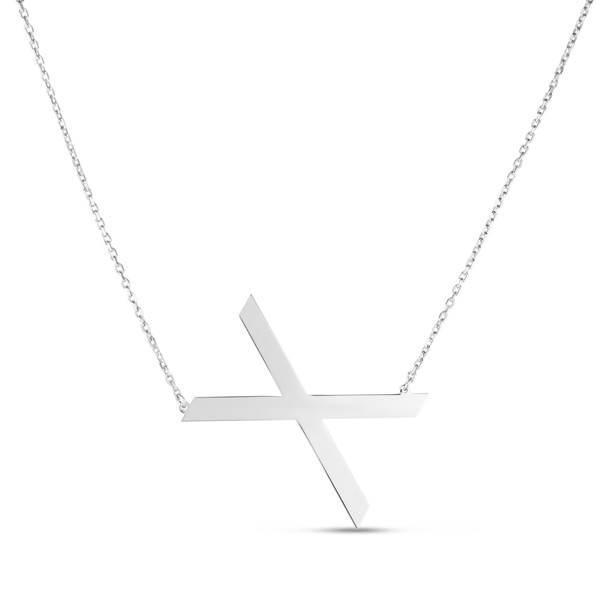 Silver X Letter Necklace-White | Lobster