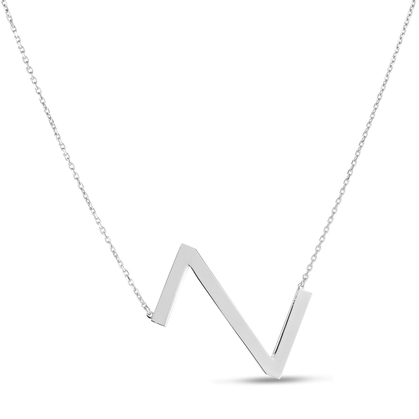 Silver Z Letter Necklace-White | Lobster