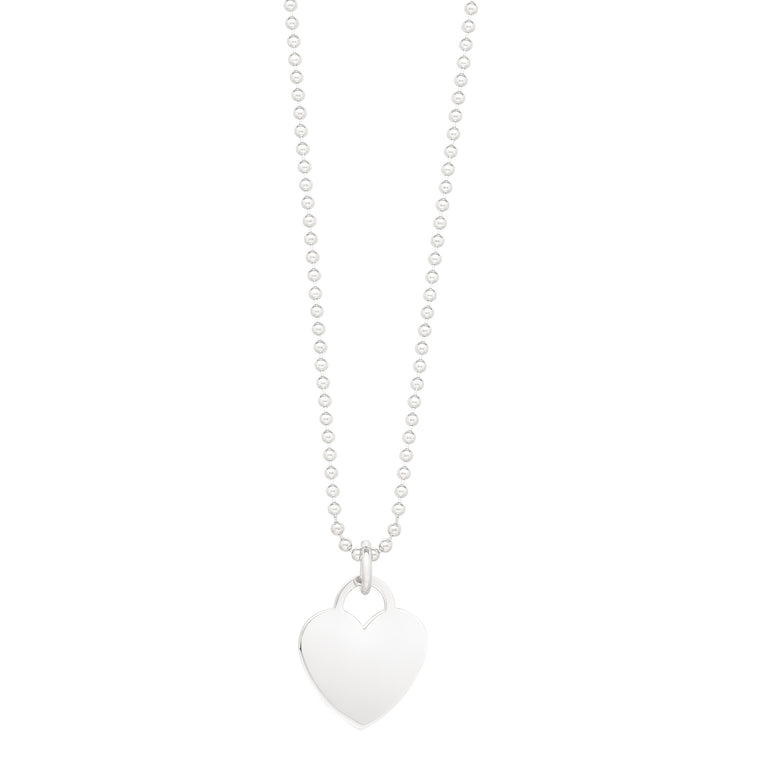 Silver Polished Heart Charm Necklace-White | Lobster