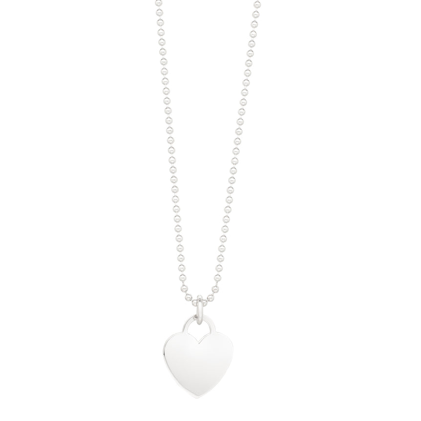 Silver Polished Heart Charm Necklace-White | Lobster