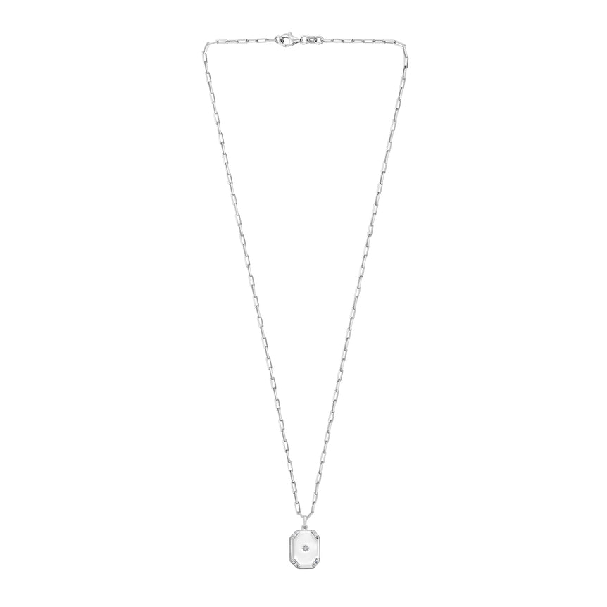 Silver Octagonal Star Locket Necklace-White | Lobster