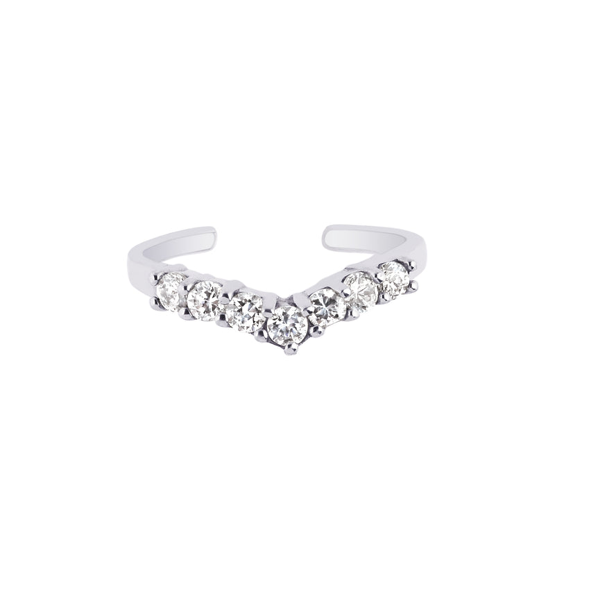 Silver CZ Chevron Toe Ring-White