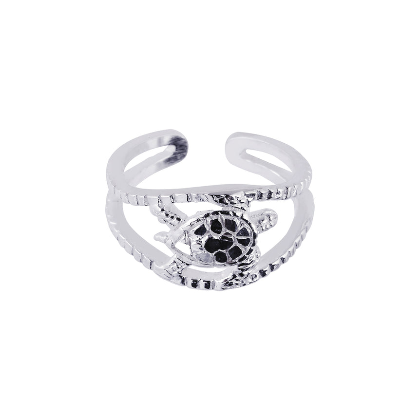 Silver Sea Turtle Toe Ring-White