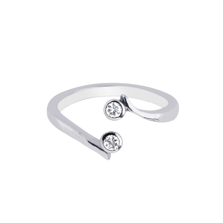 Silver Bypass Toe Ring with Two Bezel Set CZ-White