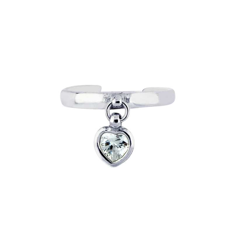 Silver Dangle CZ Heart Toe Ring-White