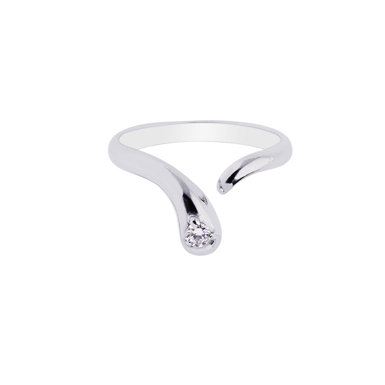 Silver Polished Bypass Toe Ring with CZ-White