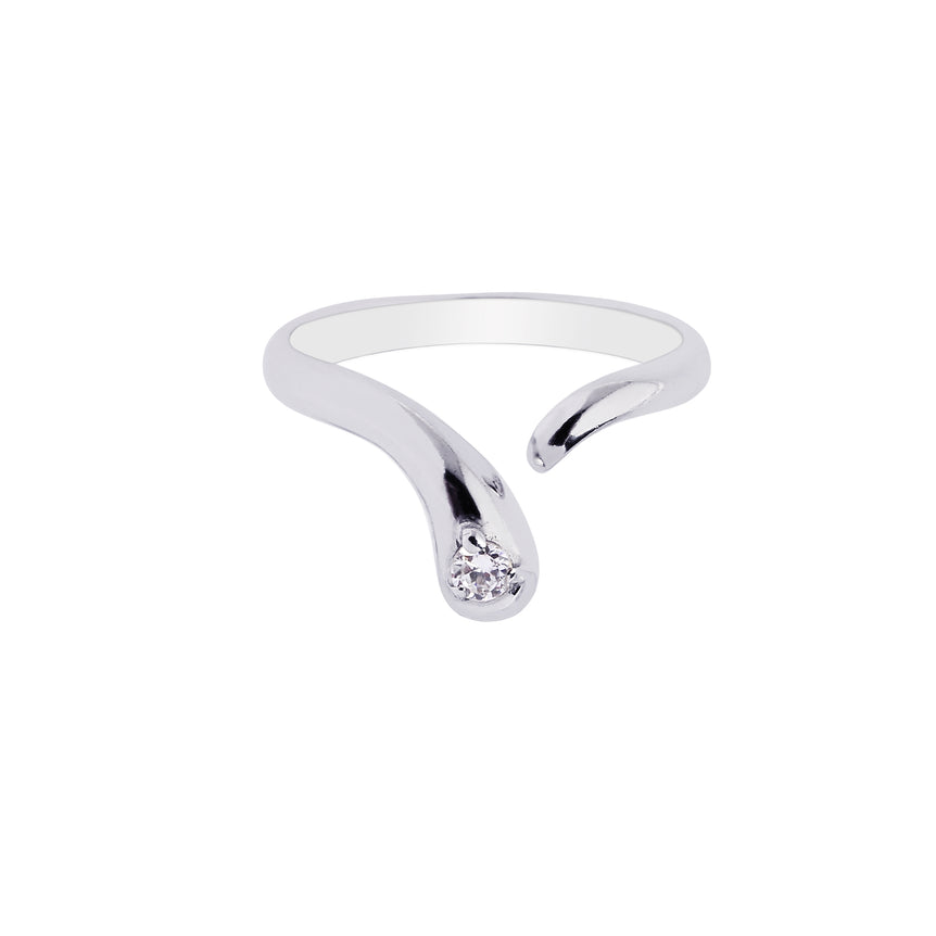 Silver Polished Bypass Toe Ring with CZ-White