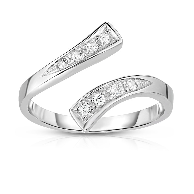 Silver Graduated Bypass CZ Toe Ring-White
