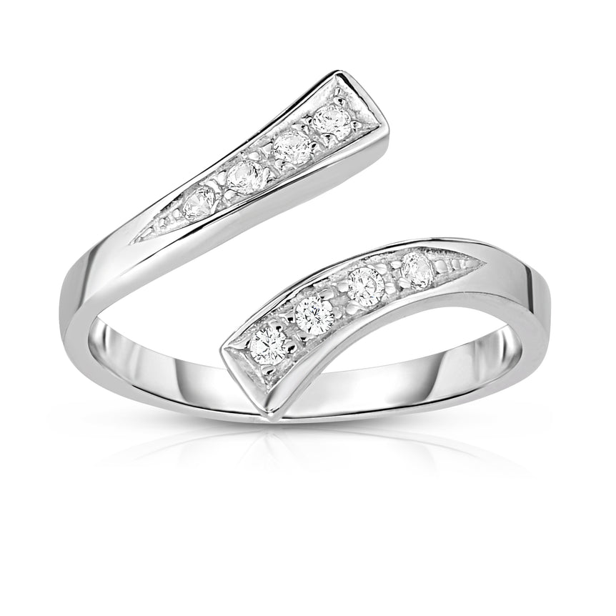 Silver Graduated Bypass CZ Toe Ring-White
