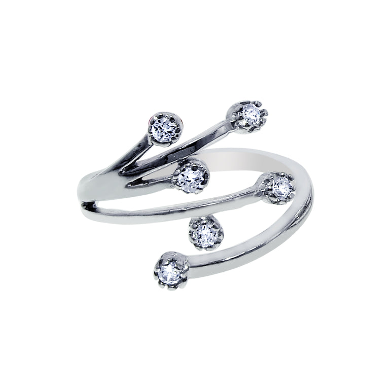Silver Bypass Scattered CZ Toe Ring-White