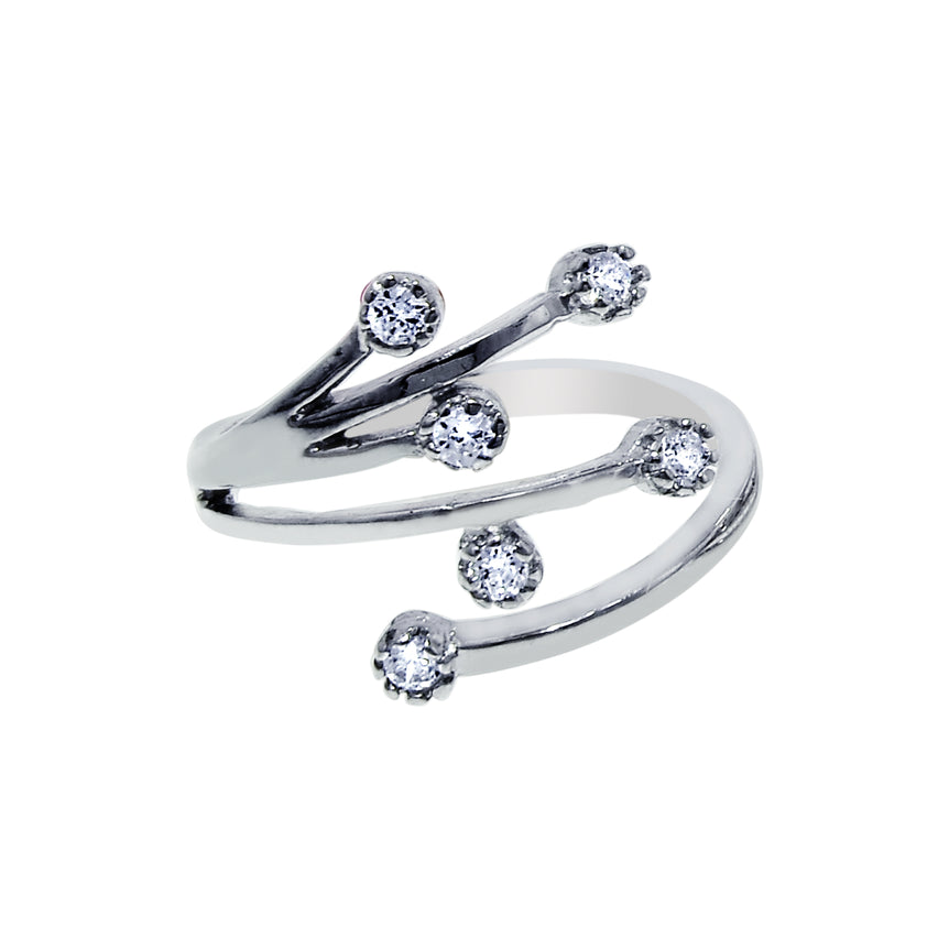 Silver Bypass Scattered CZ Toe Ring-White