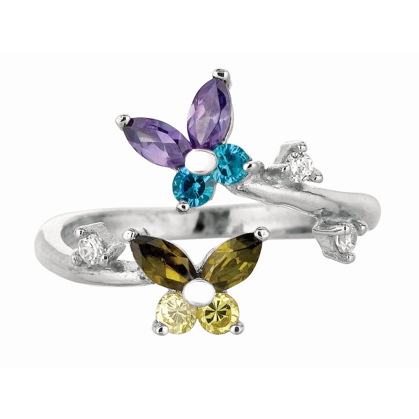 Silver Bypass CZ Flower Toe Ring-Tri-color