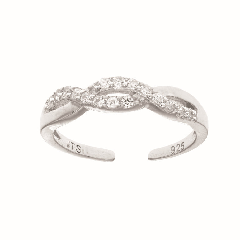 Silver Woven CZ Toe Ring-White