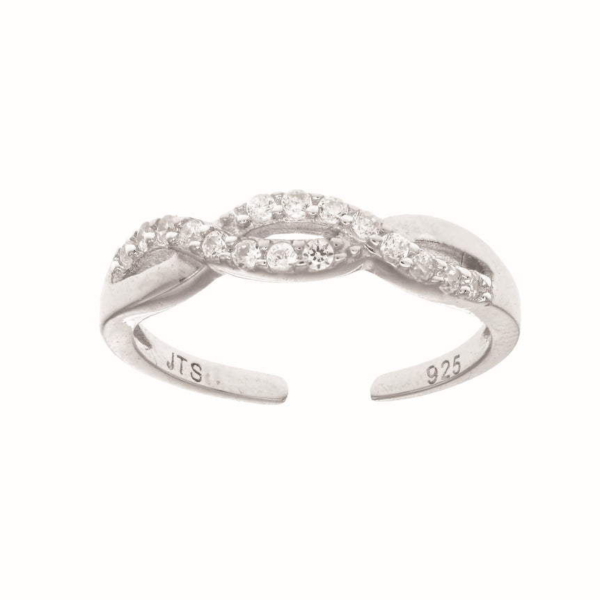 Silver Woven CZ Toe Ring-White