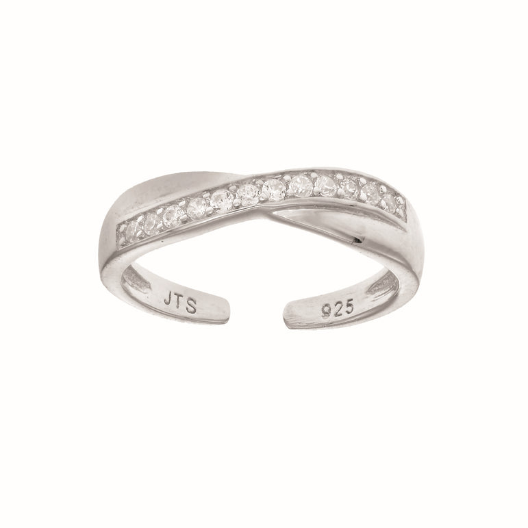 Silver CZ Crisscross Toe Ring-White