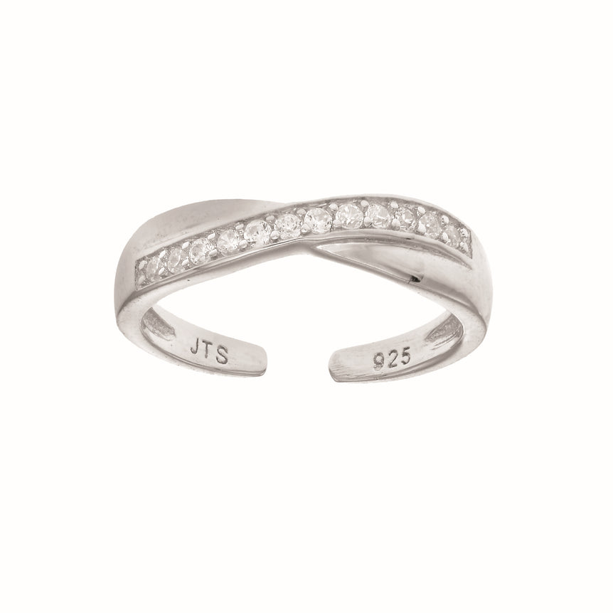 Silver CZ Crisscross Toe Ring-White
