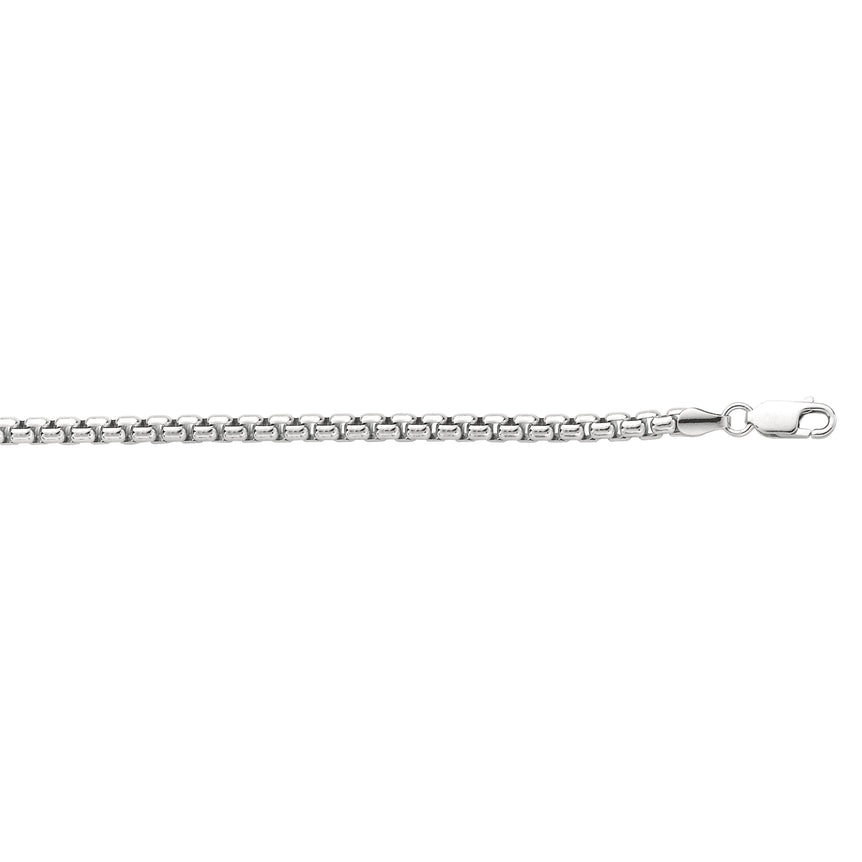 Silver 3.8mm Round Box Chain -White | Lobster