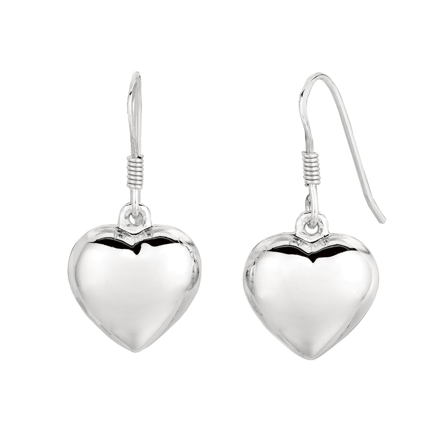Silver Puff Heart Earring-White | Euro Wire