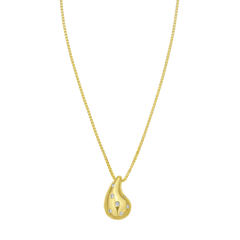 Gold Over Silver Puffed Raindrop Necklace with CZ-Yellow | Lobster