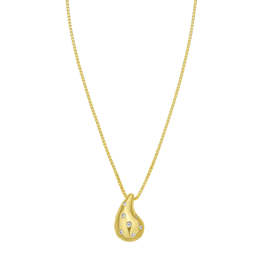 Gold Over Silver Puffed Raindrop Necklace with CZ-Yellow | Lobster