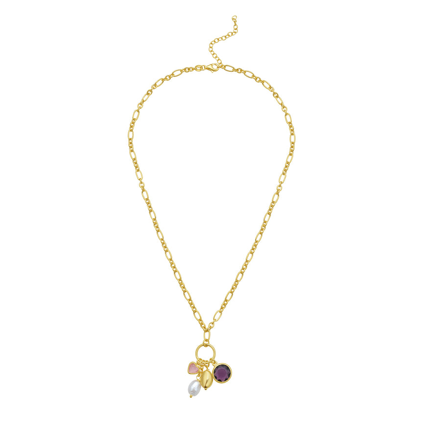 Gold Over Silver CZ Charm Necklace-Yellow | Lobster