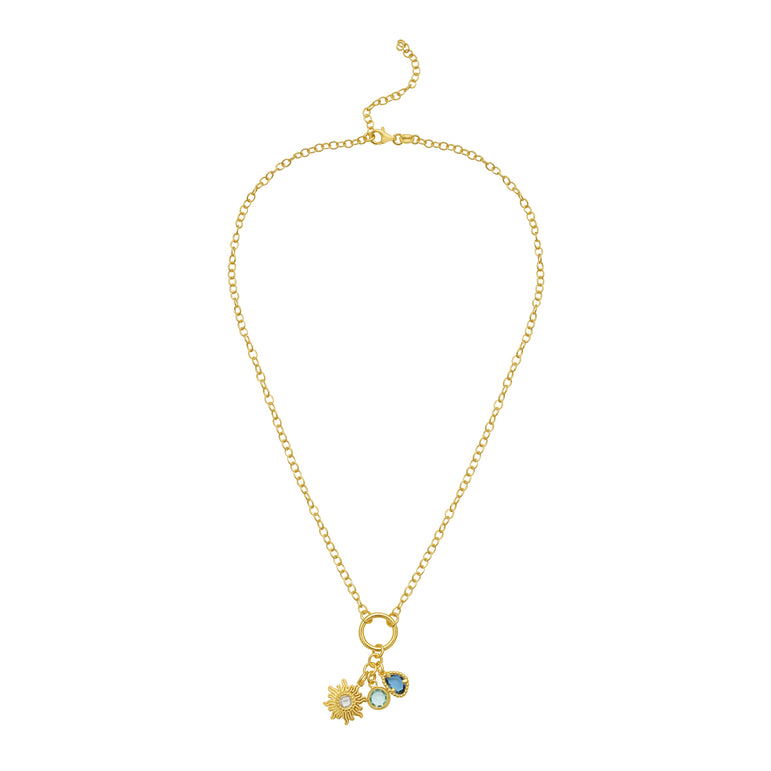 Gold Over Silver Sunflower CZ Charm Necklace-Yellow | Lobster