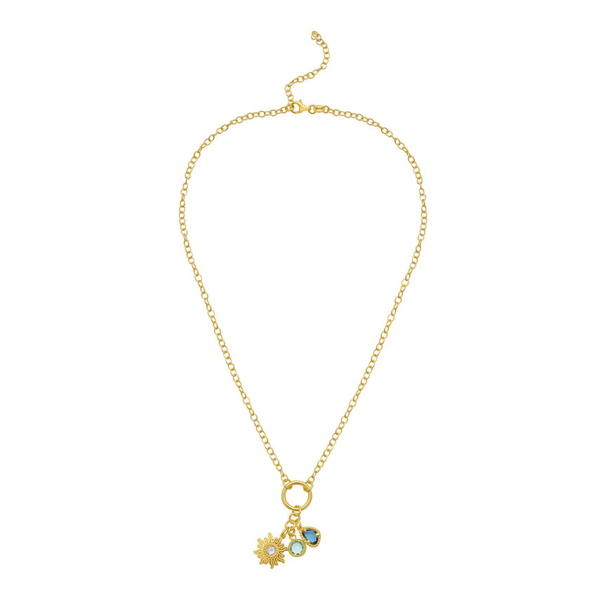 Gold Over Silver Sunflower CZ Charm Necklace-Yellow | Lobster