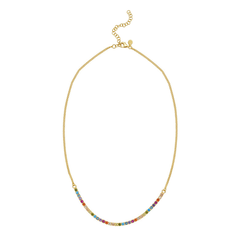Gold Over Silver Rainbow CZ Necklace-Yellow | Lobster