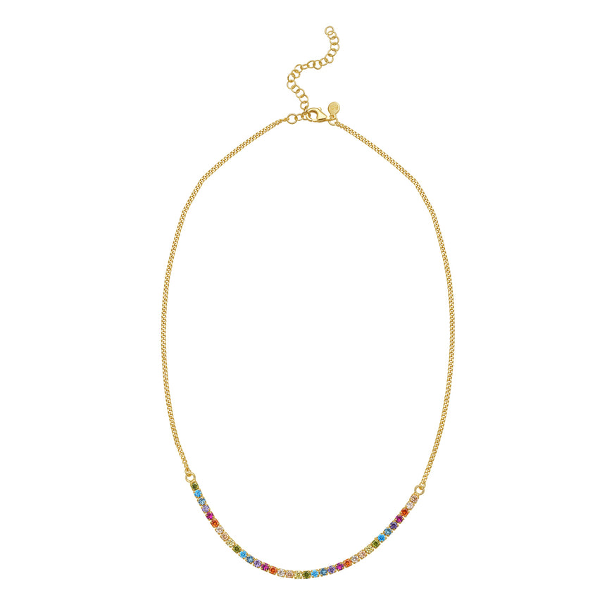 Gold Over Silver Rainbow CZ Necklace-Yellow | Lobster
