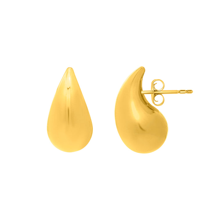 Silver Plated Puffed Teardrop Earring-Yellow (Gold Plated) | Push Back