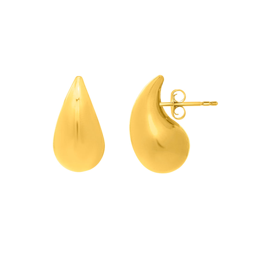 Silver Plated Puffed Teardrop Earring-Yellow (Gold Plated) | Push Back