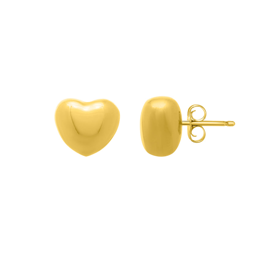 Silver Plated Puffed Small Heart Stud Earrings-Yellow (Gold Plated) | Push Back