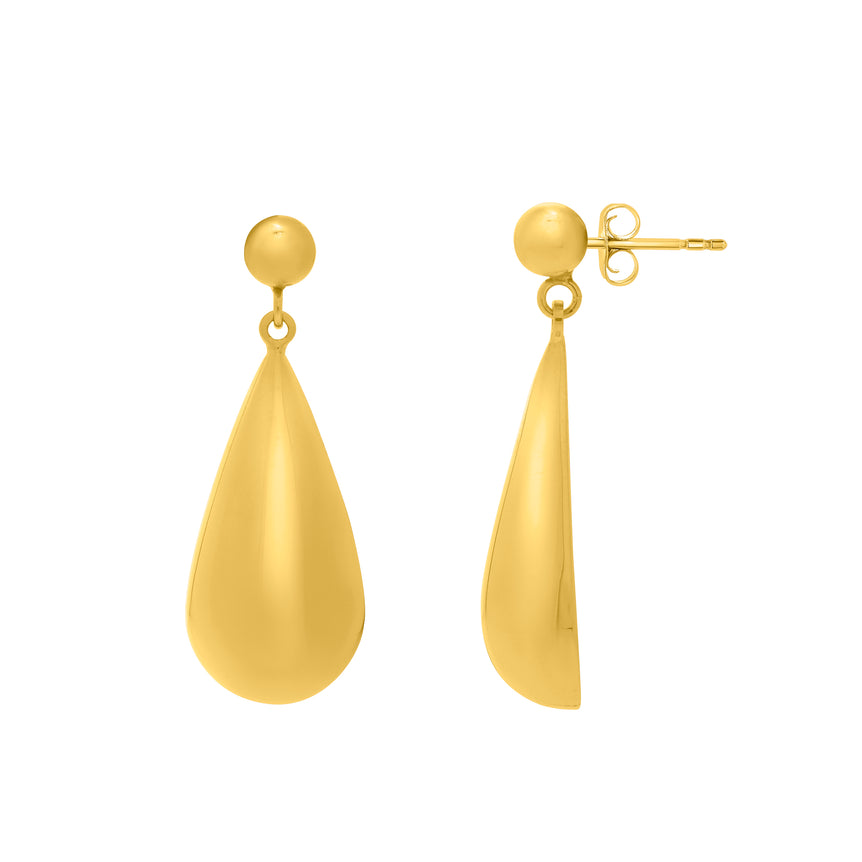 Silver Plated Puffed Teardrop Dangle Earrings-Yellow (Gold Plated) | Push Back