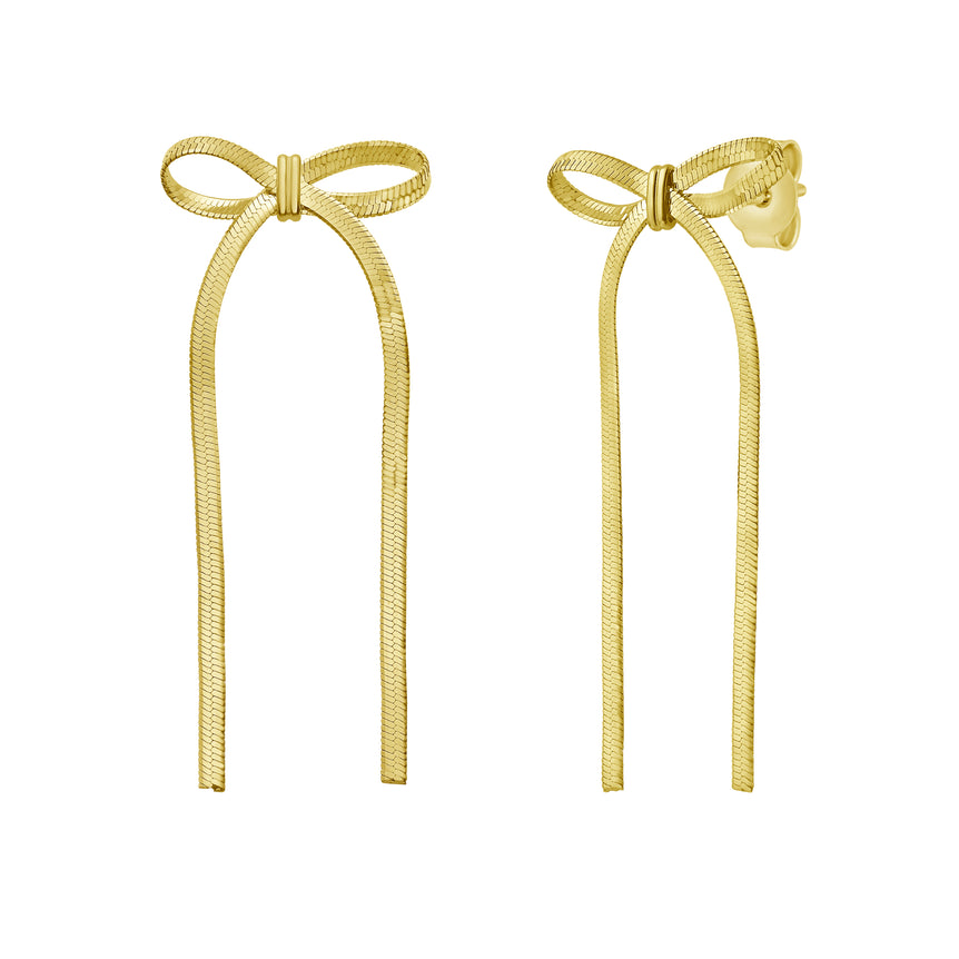 Gold Over Silver Snake Chain Bow Earrings-Yellow | Push Back