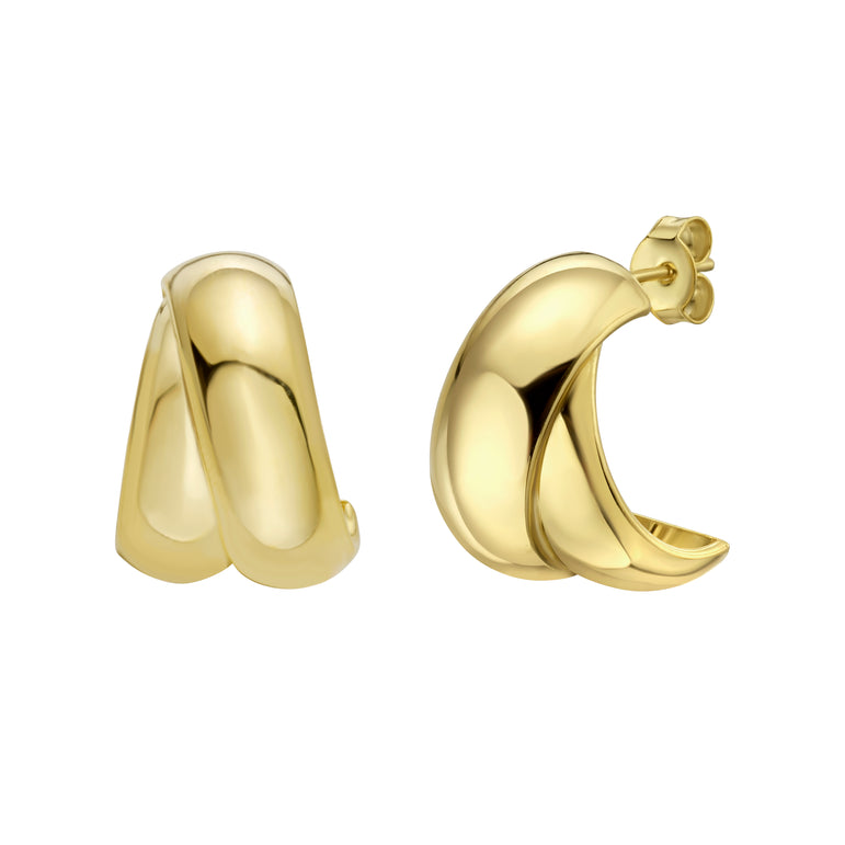 Gold Over Silver Puffed Crossover C-Hoops-Yellow | Push Back