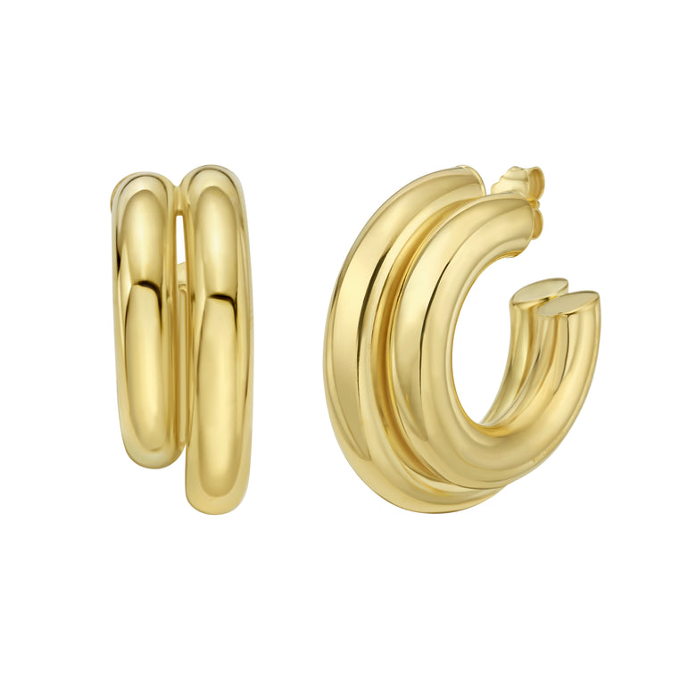 Gold Over Silver Biggie Smalls Round Hoops-Yellow | Push Back