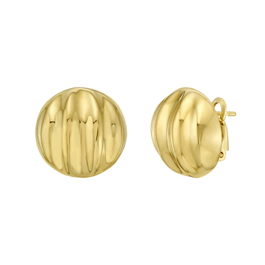 Gold Over Silver Sculpted Domed Disc Studs-Yellow | Omega Back