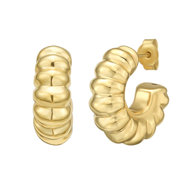 Gold Over Silver Twisted C Hoop Earrings-Yellow | Push Back