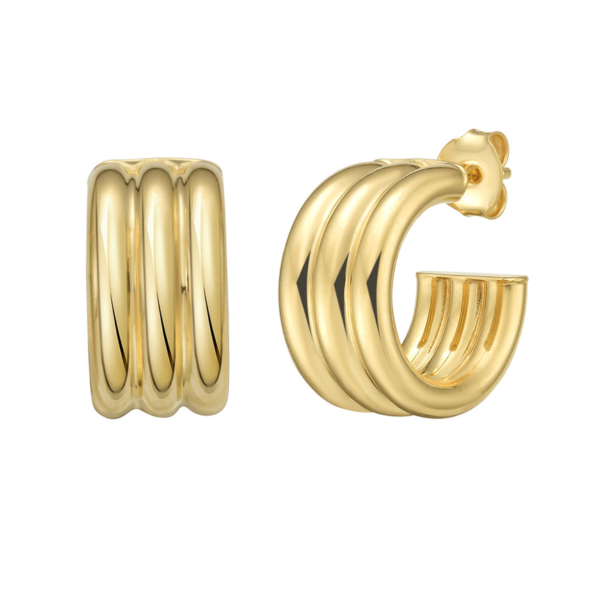Gold Over Silver Triple Row C Hoops-Yellow | Push Back