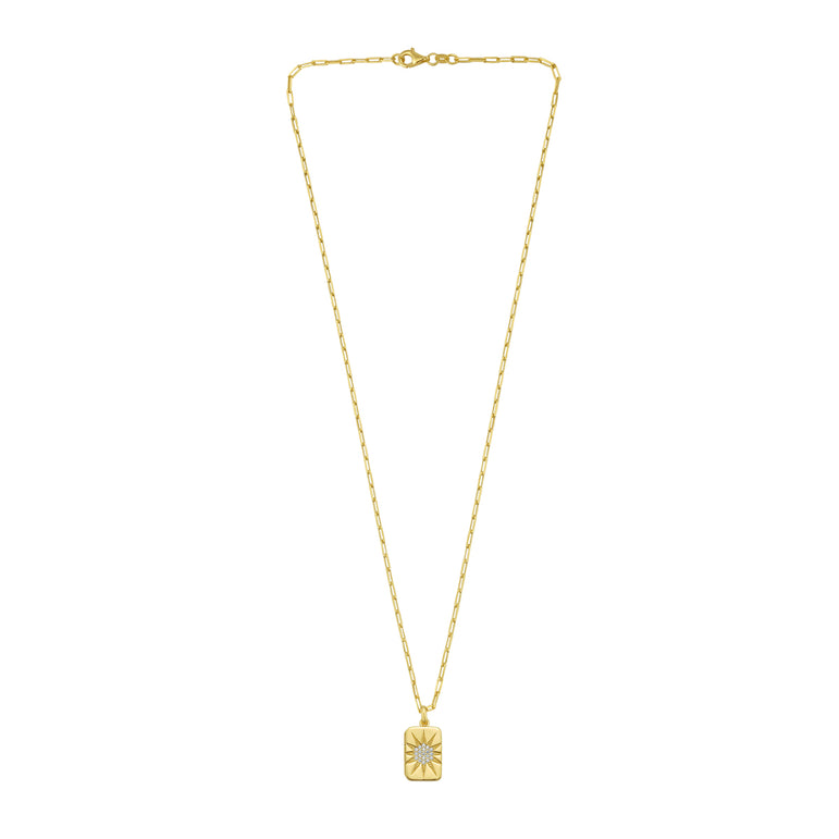 Gold Over Silver CZ Starburst Locket Necklace-Yellow | Lobster